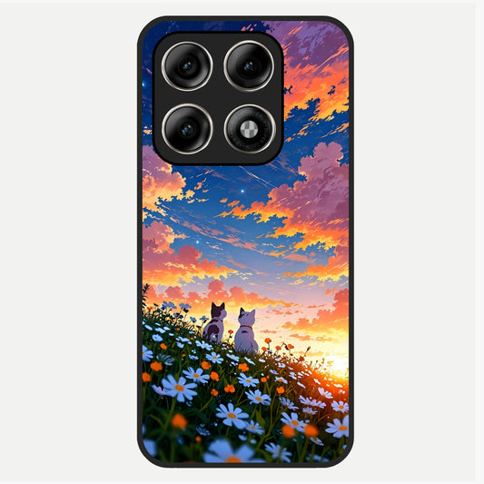  Two Cats Friends Glass Case For Moto Edge 70 Pro back cover – full design glossy printed glass finish