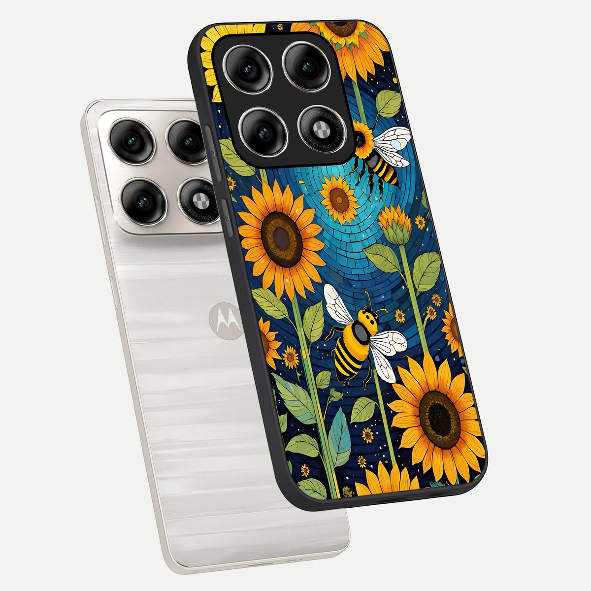  Bees And Sunflowers phone case For Moto Edge 70 Pro showing premium glass back cover with detailed artwork