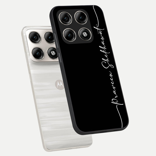 Black Tune Custom Name phone case For Moto Edge 70 Pro showing premium glass back cover with detailed artwork