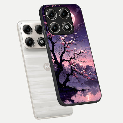  Blossom Pink Moon phone case For Moto Edge 70 Pro showing premium glass back cover with detailed artwork