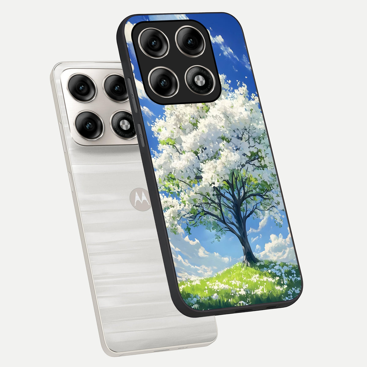  Blossom Sky Serenity phone case For Moto Edge 70 Pro showing premium glass back cover with detailed artwork