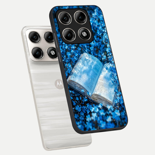  Blue Bloom Tales phone case For Moto Edge 70 Pro showing premium glass back cover with detailed artwork
