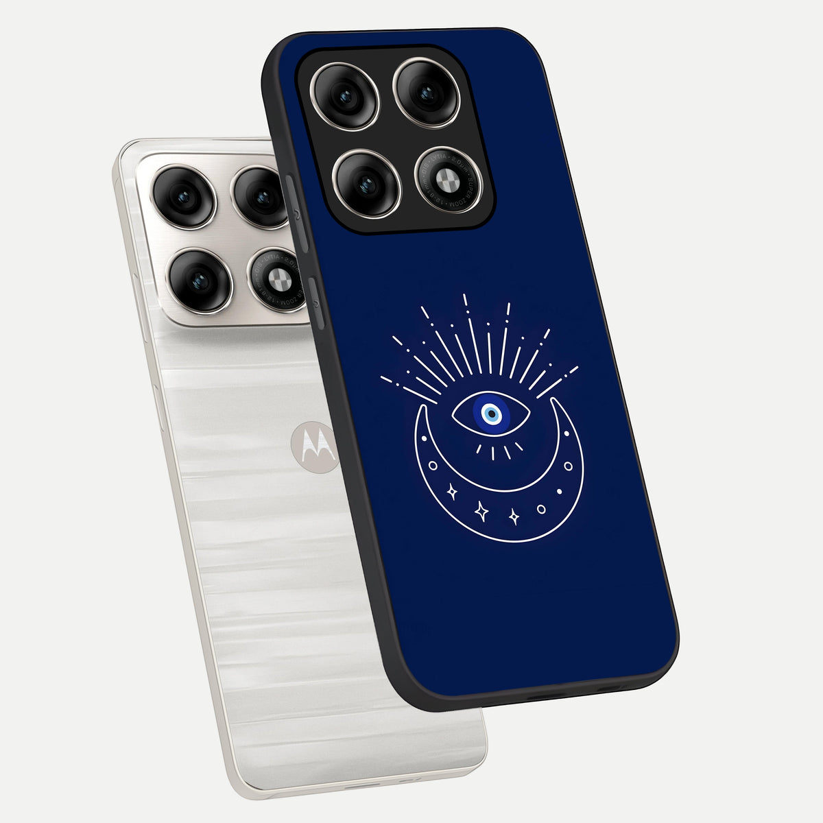  Blue Evil Eye phone case For Moto Edge 70 Pro showing premium glass back cover with detailed artwork