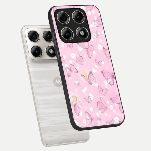  Blush Butterfly Garden phone case For Moto Edge 70 Pro showing premium glass back cover with detailed artwork