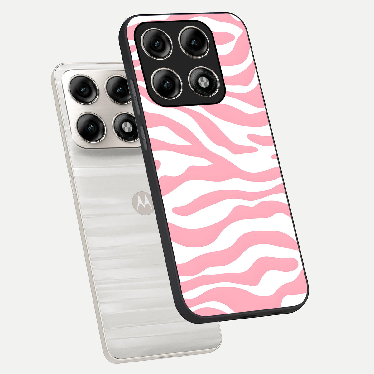  Blush Zebra Flow phone case For Moto Edge 70 Pro showing premium glass back cover with detailed artwork