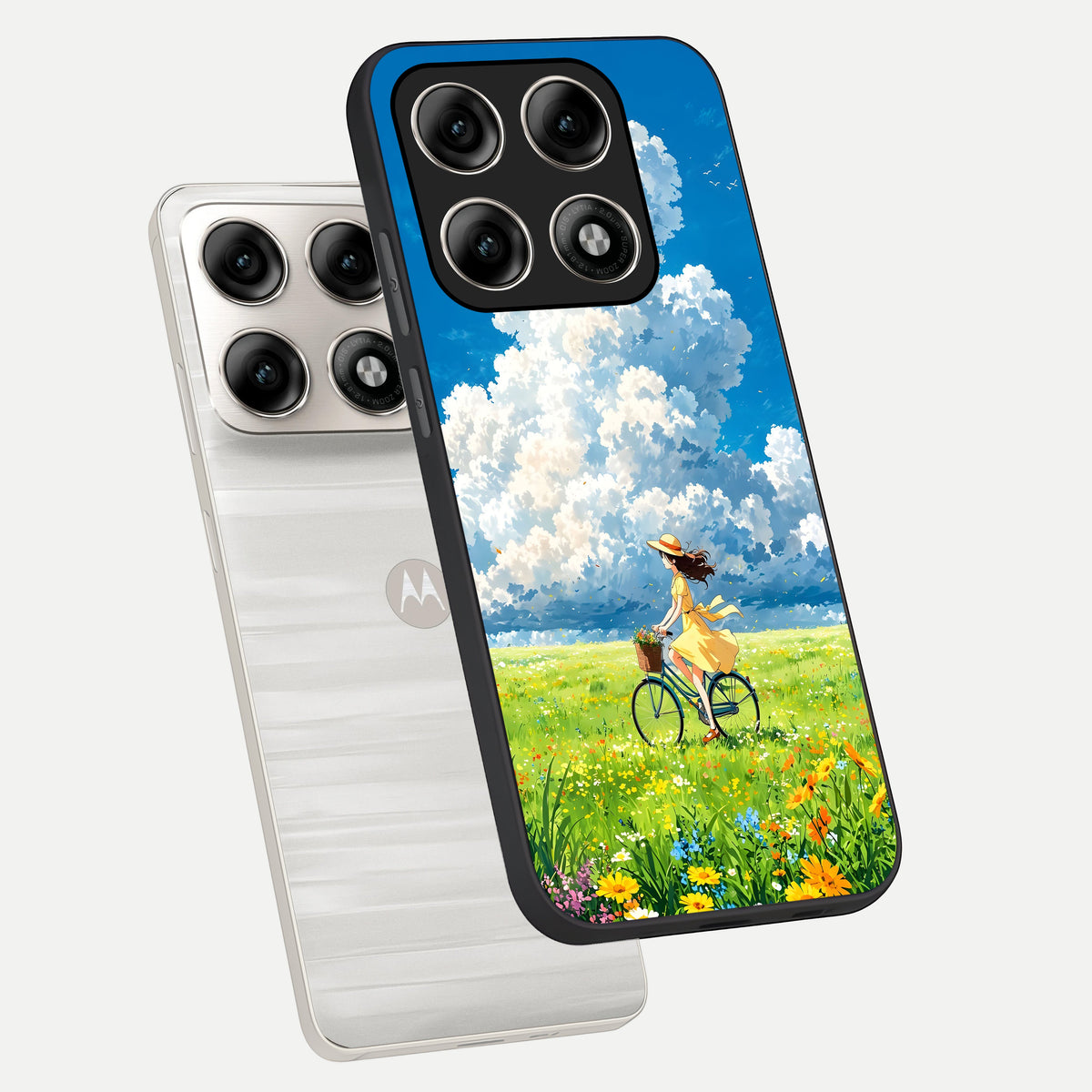  Breezy Meadow Ride phone case For Moto Edge 70 Pro showing premium glass back cover with detailed artwork