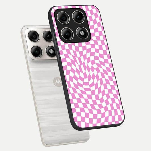  Bubblegum Check Wave phone case For Moto Edge 70 Pro showing premium glass back cover with detailed artwork