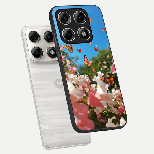  Butterflies In Bloom Sky phone case For Moto Edge 70 Pro showing premium glass back cover with detailed artwork