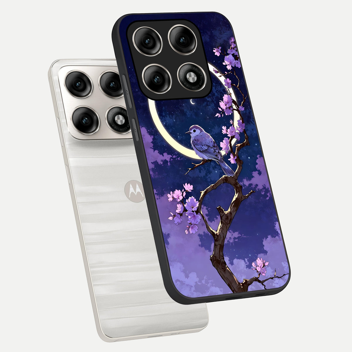  Celestial Bird Blossom phone case For Moto Edge 70 Pro showing premium glass back cover with detailed artwork