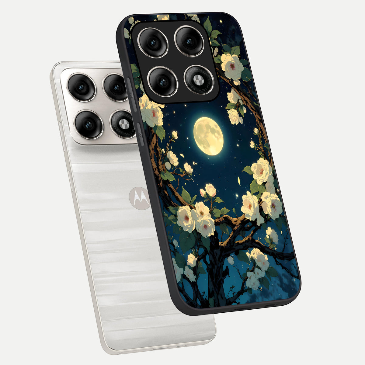  Celestial Moon And Flower phone case For Moto Edge 70 Pro showing premium glass back cover with detailed artwork