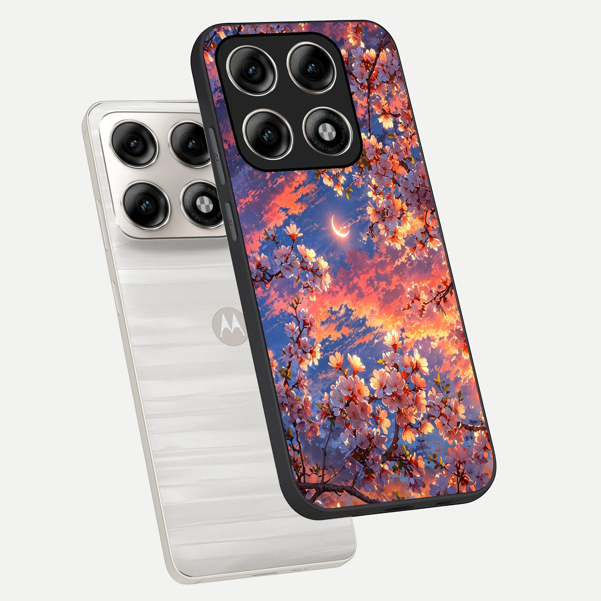  Celestial Sakura Sunset phone case For Moto Edge 70 Pro showing premium glass back cover with detailed artwork