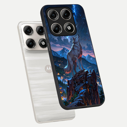  Celestial Wolf Howl phone case For Moto Edge 70 Pro showing premium glass back cover with detailed artwork