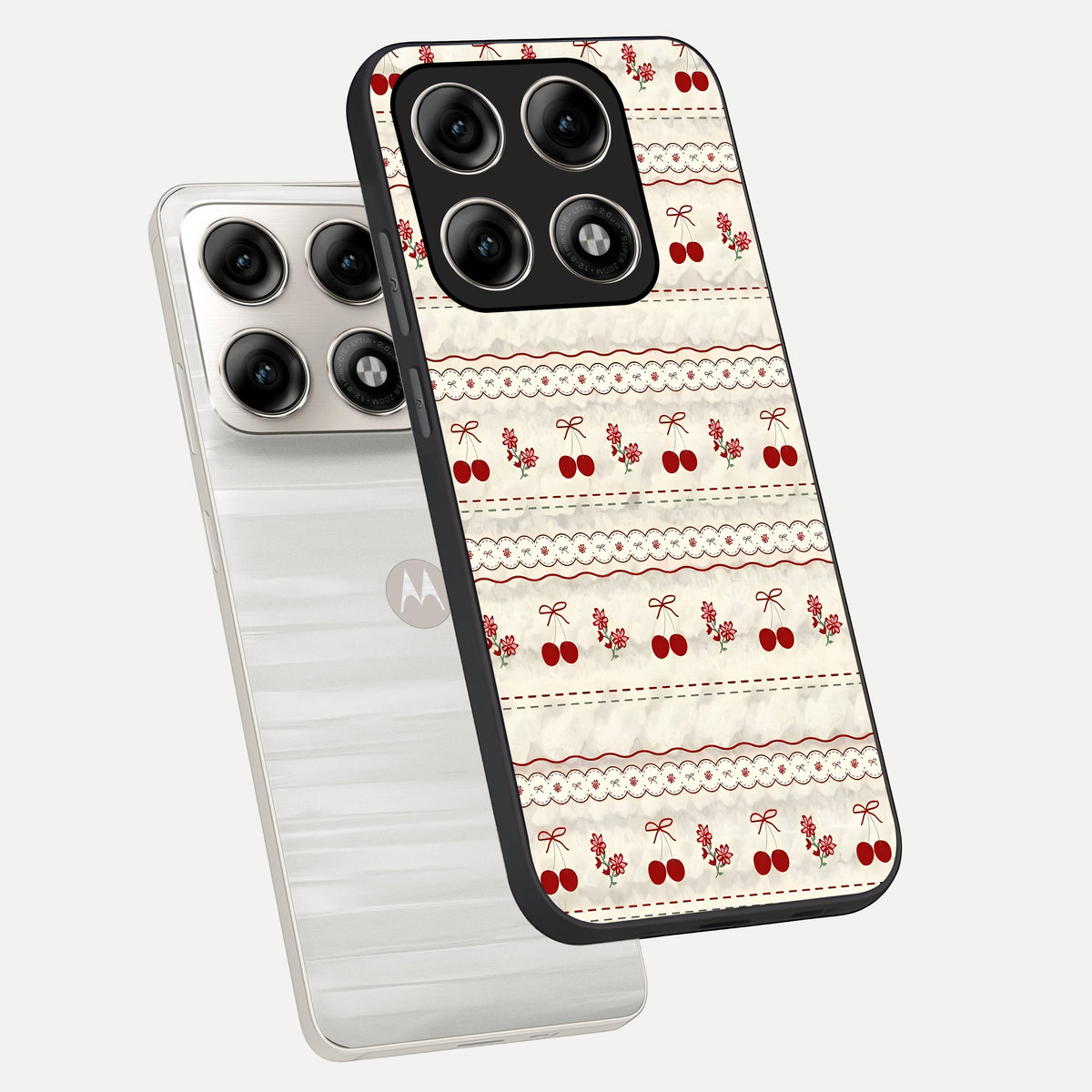  Cherry Bloom Charm phone case For Moto Edge 70 Pro showing premium glass back cover with detailed artwork