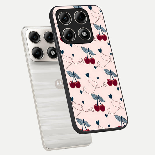  Cherry Heart Line phone case For Moto Edge 70 Pro showing premium glass back cover with detailed artwork