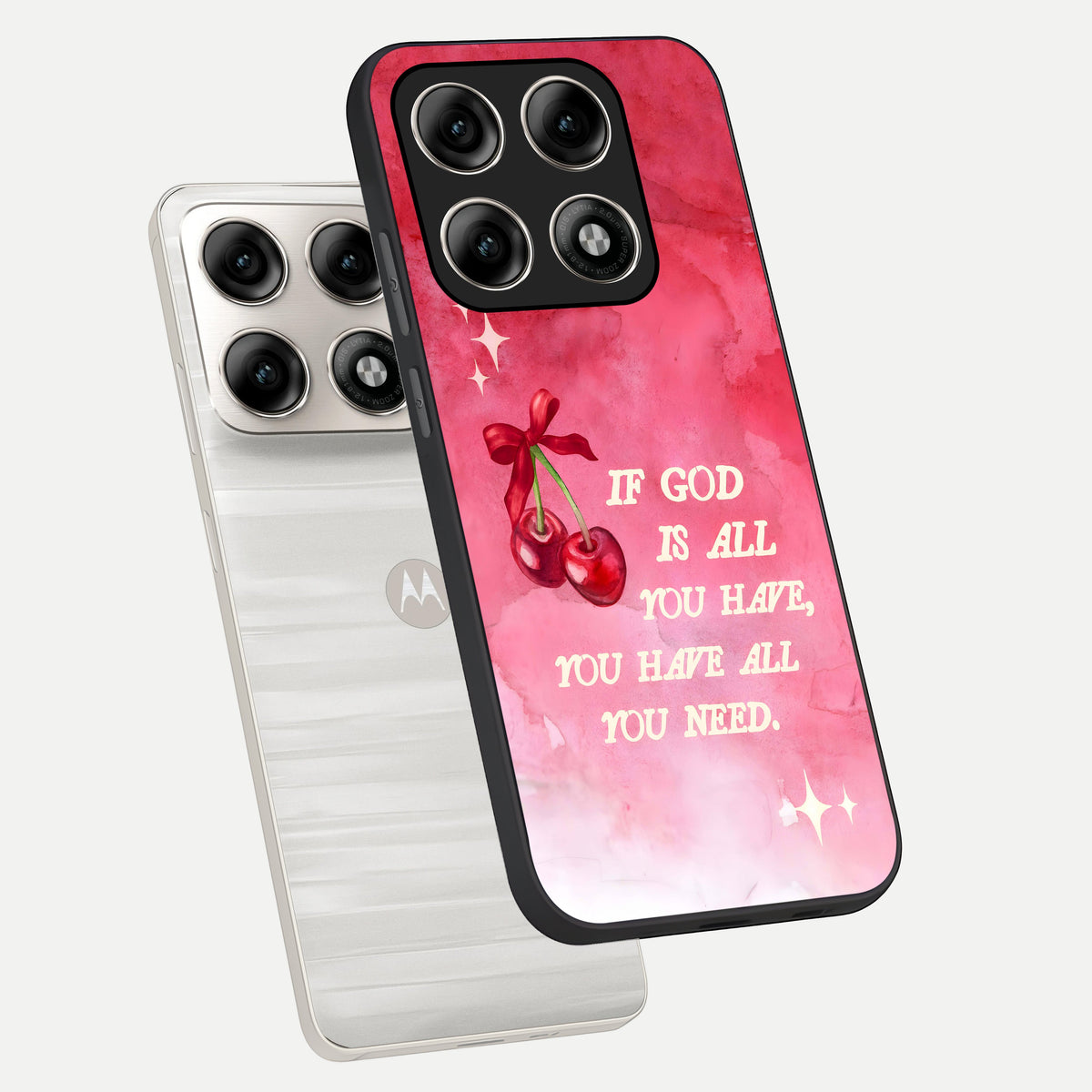  Cherry Quote phone case For Moto Edge 70 Pro showing premium glass back cover with detailed artwork