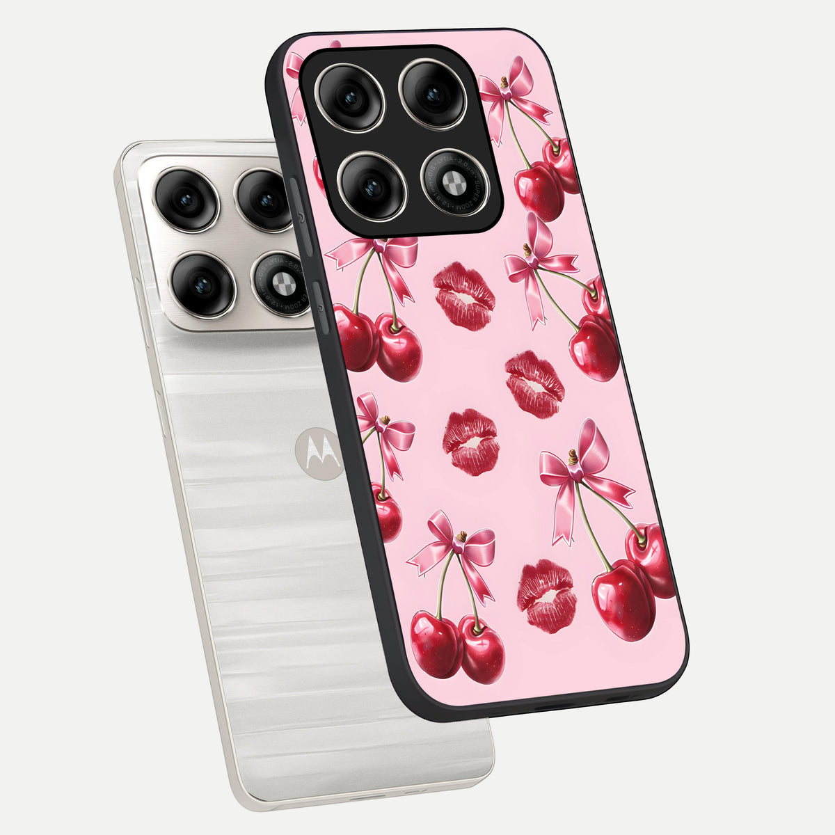  Cherry With Lips phone case For Moto Edge 70 Pro showing premium glass back cover with detailed artwork