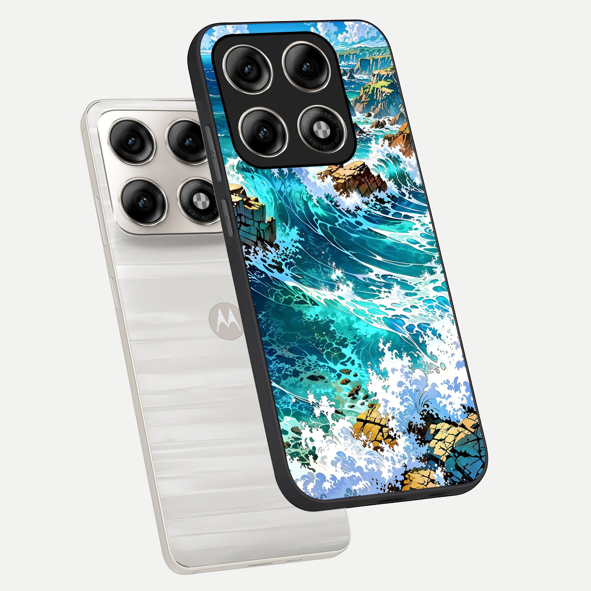  Coastal Blue Waves phone case For Moto Edge 70 Pro showing premium glass back cover with detailed artwork
