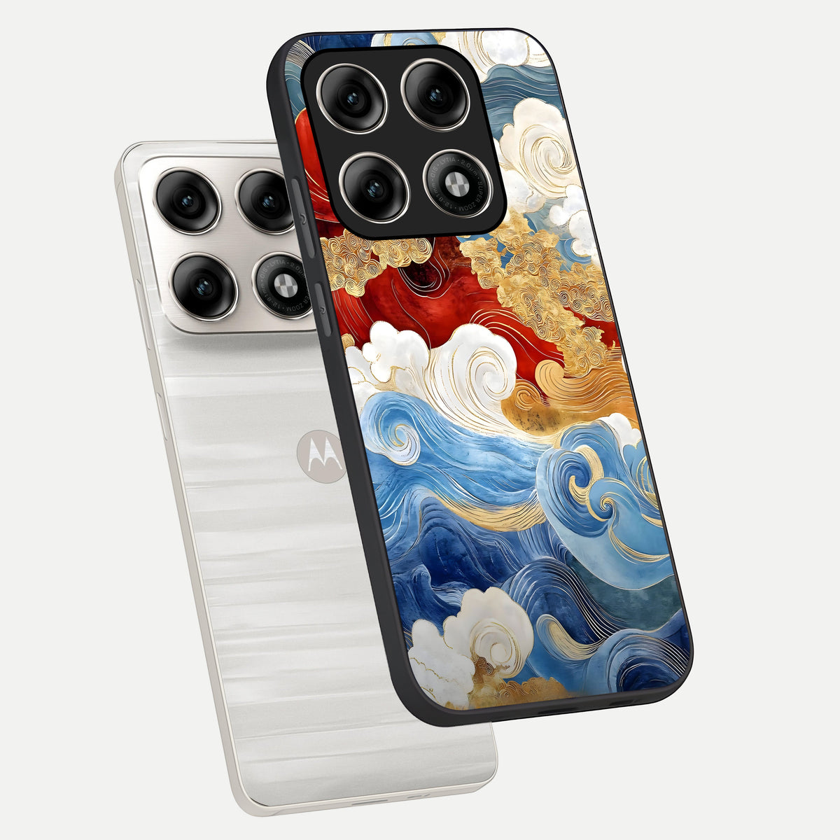  Colored Waves phone case For Moto Edge 70 Pro showing premium glass back cover with detailed artwork