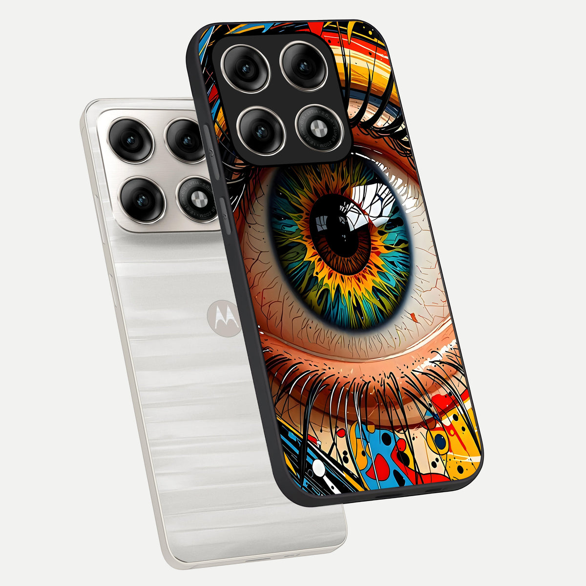  Colorful Eye phone case For Moto Edge 70 Pro showing premium glass back cover with detailed artwork