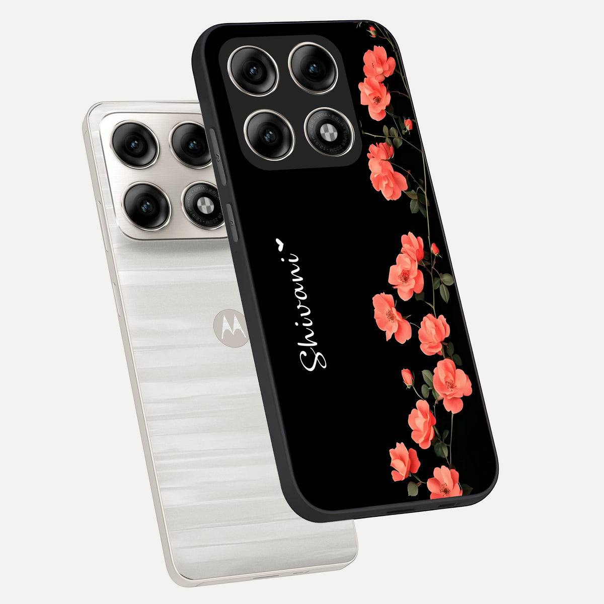  Crimson Bloom Grace Custom Name phone case For Moto Edge 70 Pro showing premium glass back cover with detailed artwork
