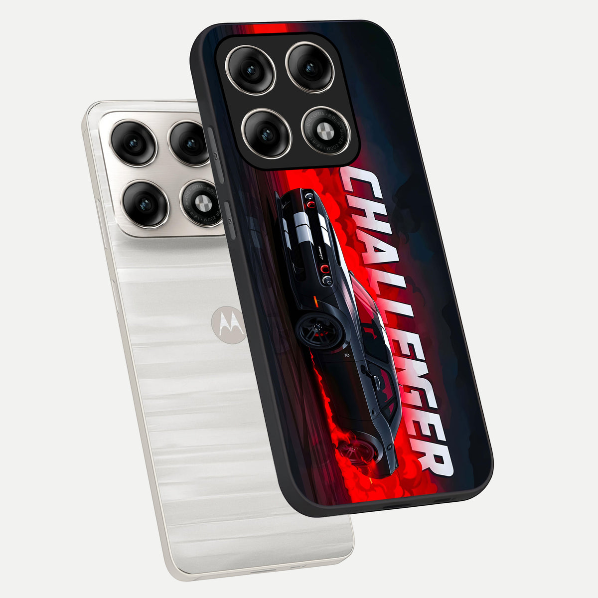  Crimson Challenger Fury phone case For Moto Edge 70 Pro showing premium glass back cover with detailed artwork