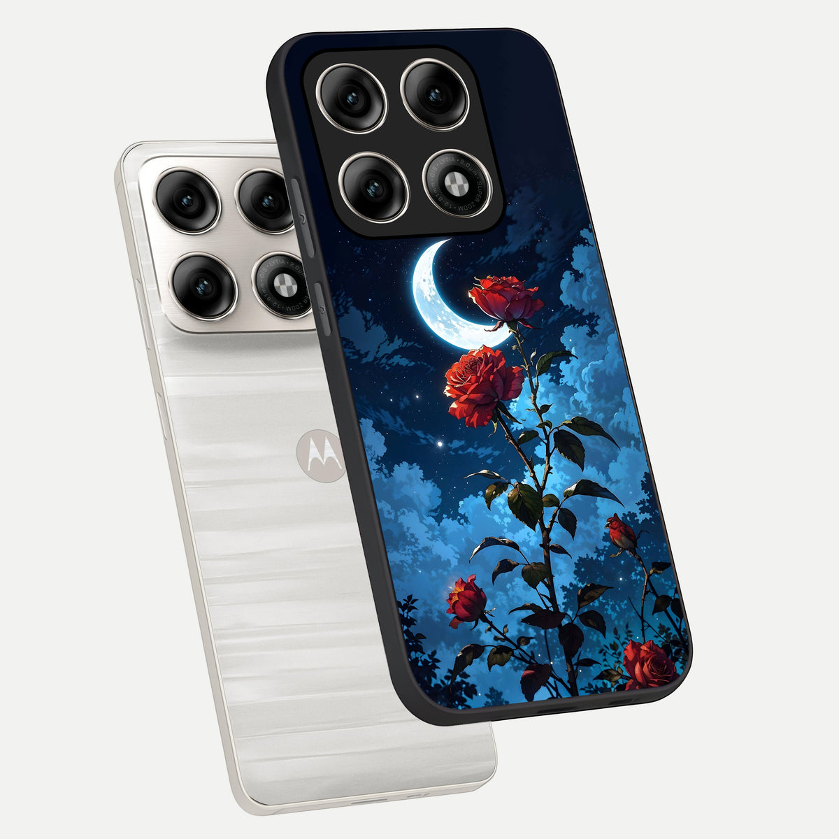  Crimson Rose Moon phone case For Moto Edge 70 Pro showing premium glass back cover with detailed artwork