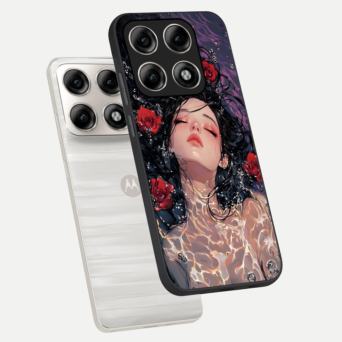  Crimson Rose Serenity phone case For Moto Edge 70 Pro showing premium glass back cover with detailed artwork