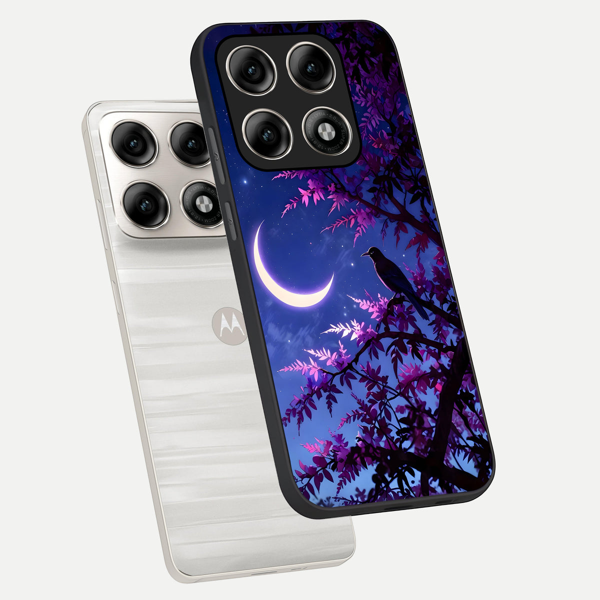  Crow And Moon Scenery phone case For Moto Edge 70 Pro showing premium glass back cover with detailed artwork