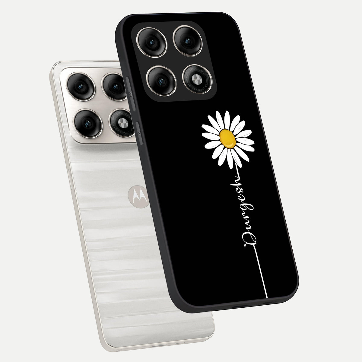  Custom Name White Flower phone case For Moto Edge 70 Pro showing premium glass back cover with detailed artwork