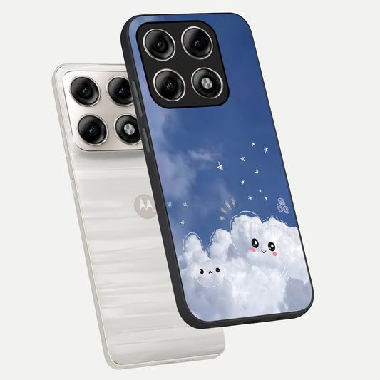  Cute Blossom Cloud phone case For Moto Edge 70 Pro showing premium glass back cover with detailed artwork
