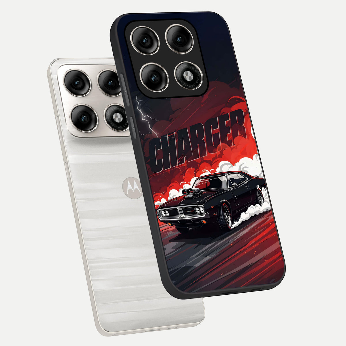  Dark Charger Fury phone case For Moto Edge 70 Pro showing premium glass back cover with detailed artwork