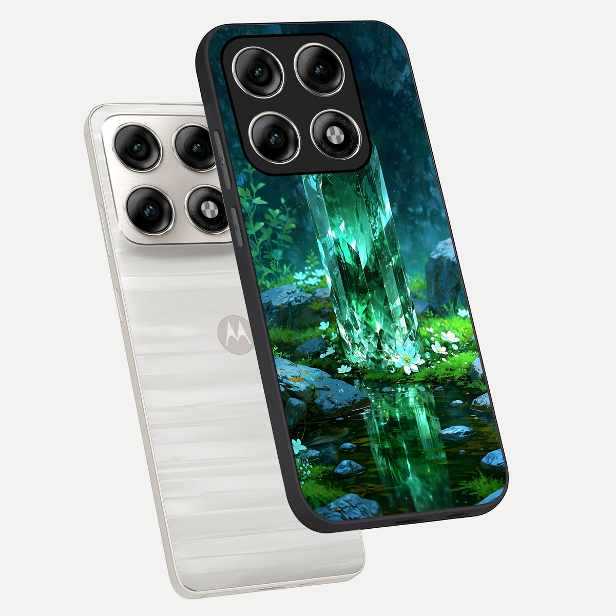  Emerald Light Crystal phone case For Moto Edge 70 Pro showing premium glass back cover with detailed artwork