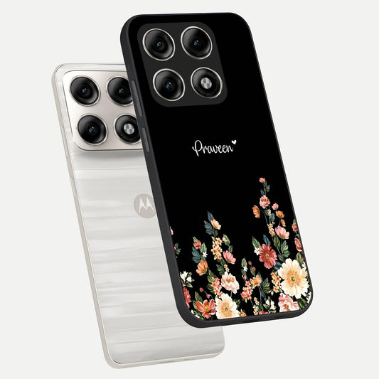  Floral Design Personalized Custom Name phone case For Moto Edge 70 Pro showing premium glass back cover with detailed artwork
