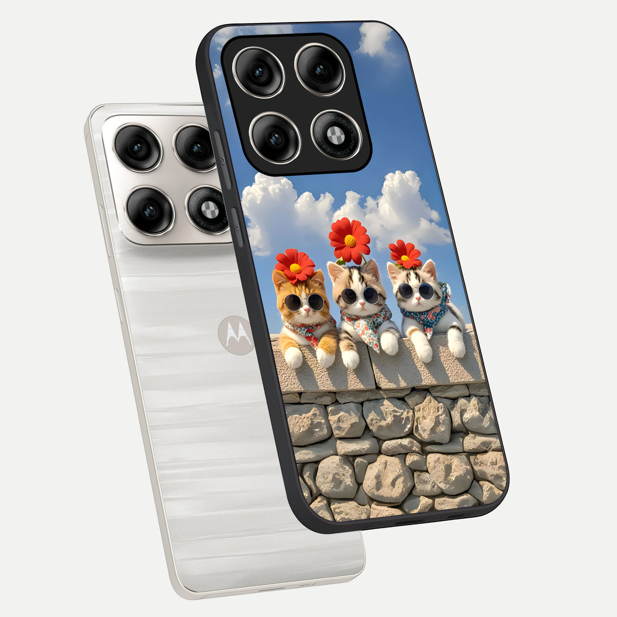  Floral Kitty Squad phone case For Moto Edge 70 Pro showing premium glass back cover with detailed artwork