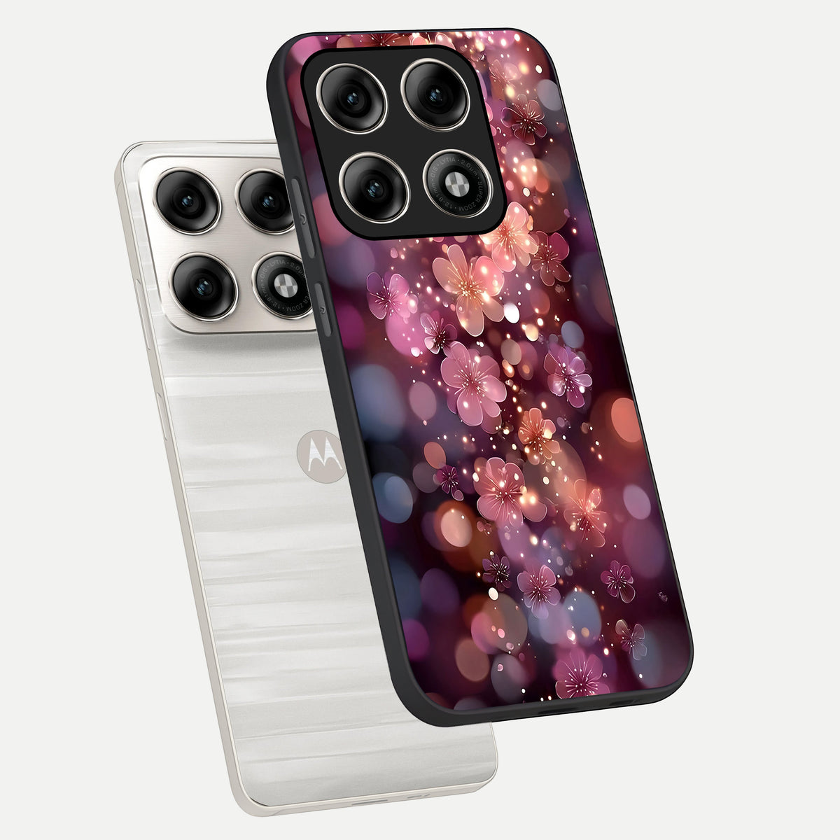  Glowing Petal Bliss phone case For Moto Edge 70 Pro showing premium glass back cover with detailed artwork