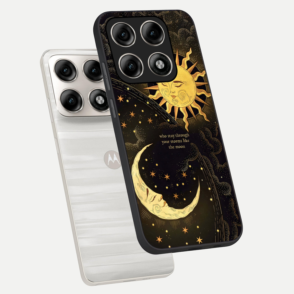  Golden Lunar Love phone case For Moto Edge 70 Pro showing premium glass back cover with detailed artwork