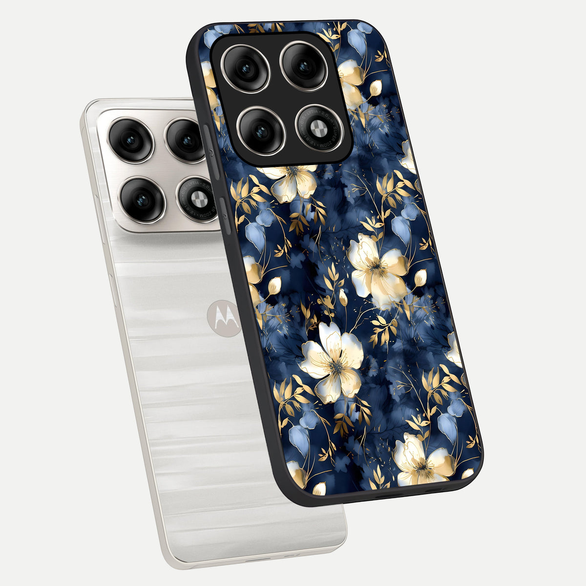  Golden Midnight Bloom phone case For Moto Edge 70 Pro showing premium glass back cover with detailed artwork