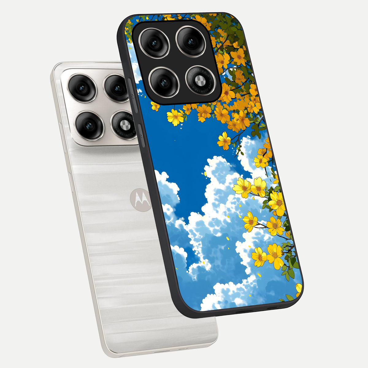  Golden Petal Sky phone case For Moto Edge 70 Pro showing premium glass back cover with detailed artwork