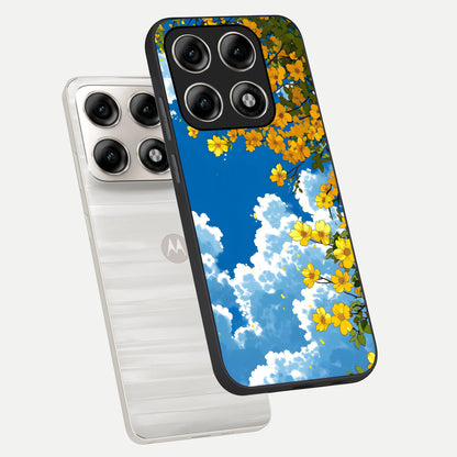  Golden Petal Sky phone case For Moto Edge 70 Pro showing premium glass back cover with detailed artwork