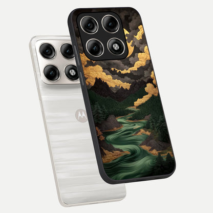 Golden River Moon phone case For Moto Edge 70 Pro showing premium glass back cover with detailed artwork