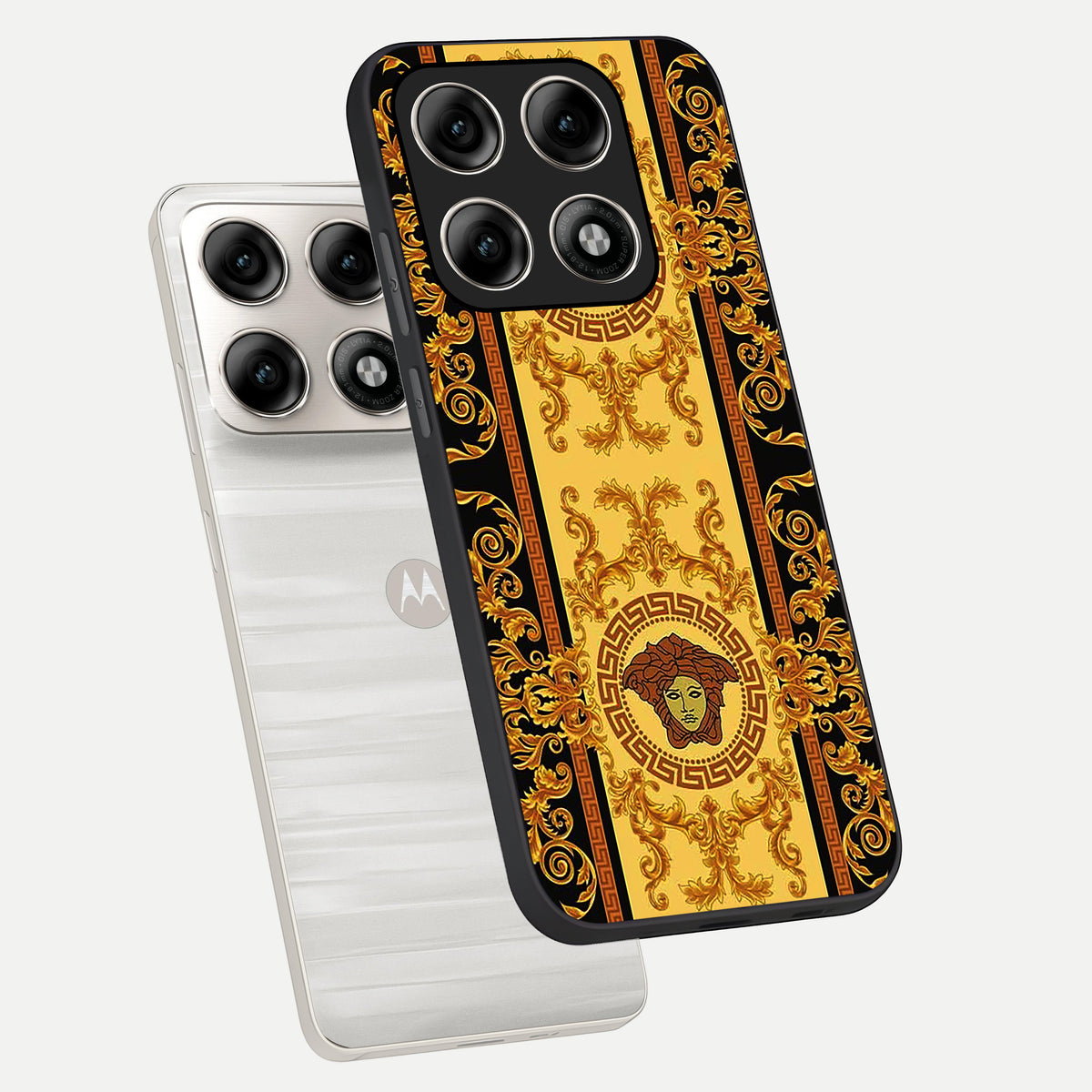  Golden Royal Heritage phone case For Moto Edge 70 Pro showing premium glass back cover with detailed artwork
