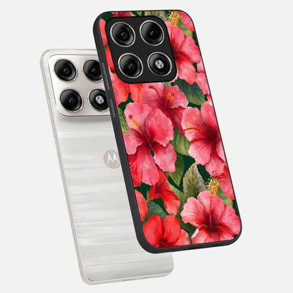  Hibiscus Pattern phone case For Moto Edge 70 Pro showing premium glass back cover with detailed artwork