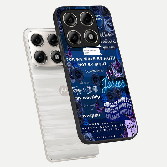  Kingdom Faith Glow phone case For Moto Edge 70 Pro showing premium glass back cover with detailed artwork