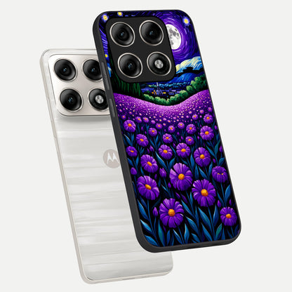  Lavender Moon Field phone case For Moto Edge 70 Pro showing premium glass back cover with detailed artwork