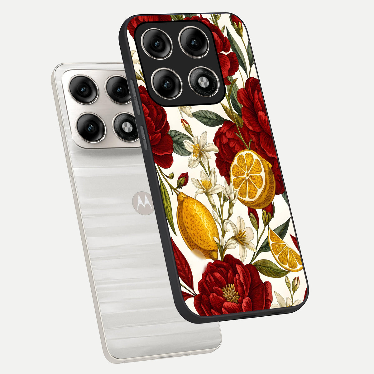  Lemon Rose Charm phone case For Moto Edge 70 Pro showing premium glass back cover with detailed artwork