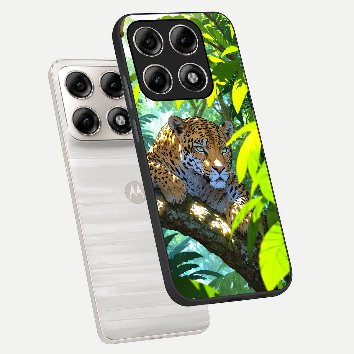  Leopard in Jungle phone case For Moto Edge 70 Pro showing premium glass back cover with detailed artwork