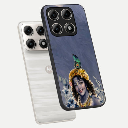  Lord Krishna phone case For Moto Edge 70 Pro showing premium glass back cover with detailed artwork