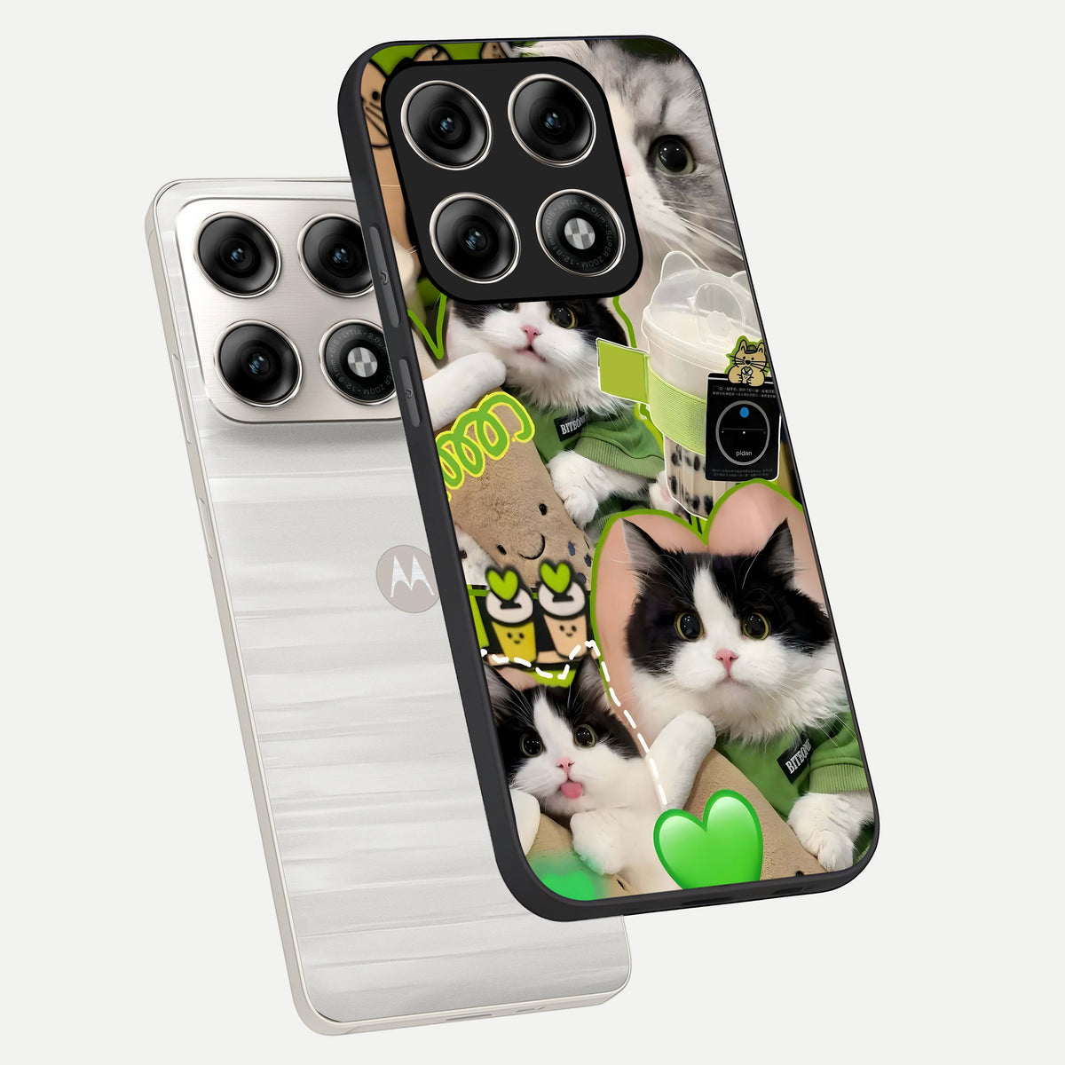  Matcha Cats Mood phone case For Moto Edge 70 Pro showing premium glass back cover with detailed artwork