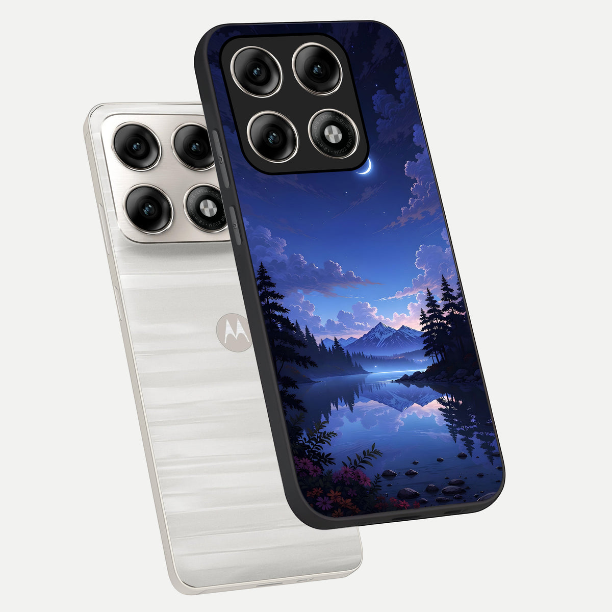  Midnight Lake Peace phone case For Moto Edge 70 Pro showing premium glass back cover with detailed artwork