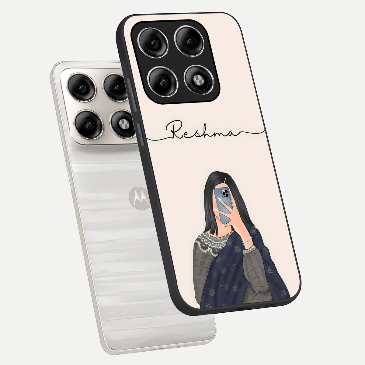  Mirror Mood Muse With Custom Name phone case For Moto Edge 70 Pro showing premium glass back cover with detailed artwork